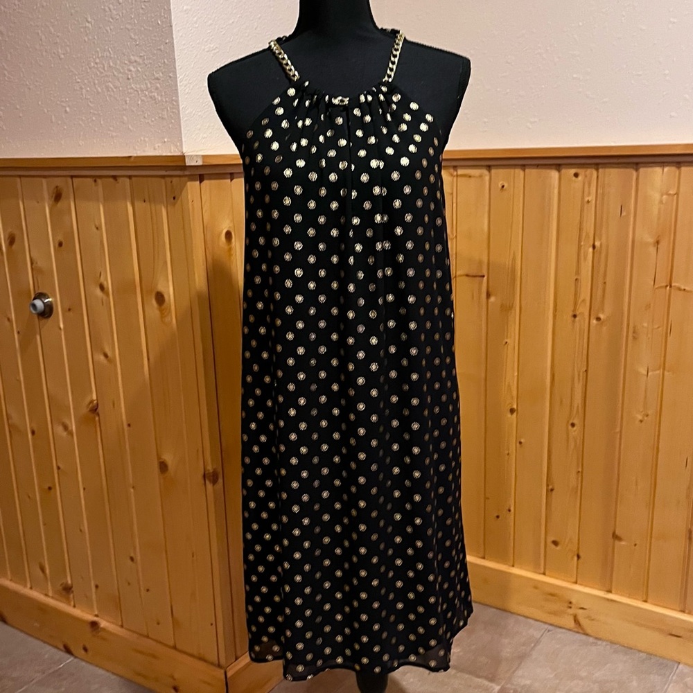 Michael Kors black and gold dress gathered chain trim neckline - Picture 2 of 7